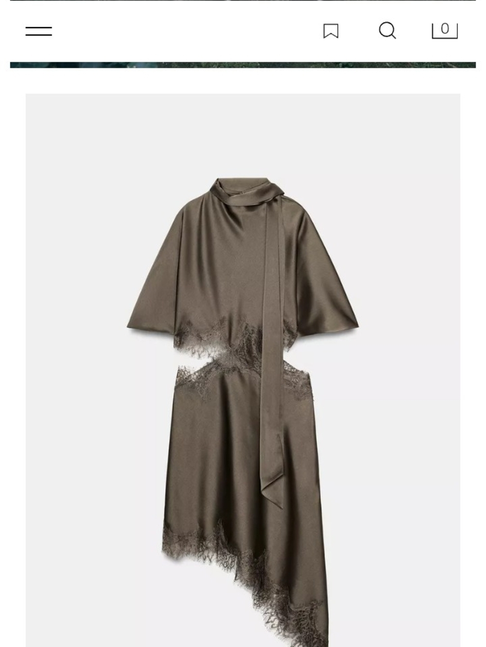 Zara Olive Green Asymmetrical Satin Dress with Lace Trim - Picture 9 of 11